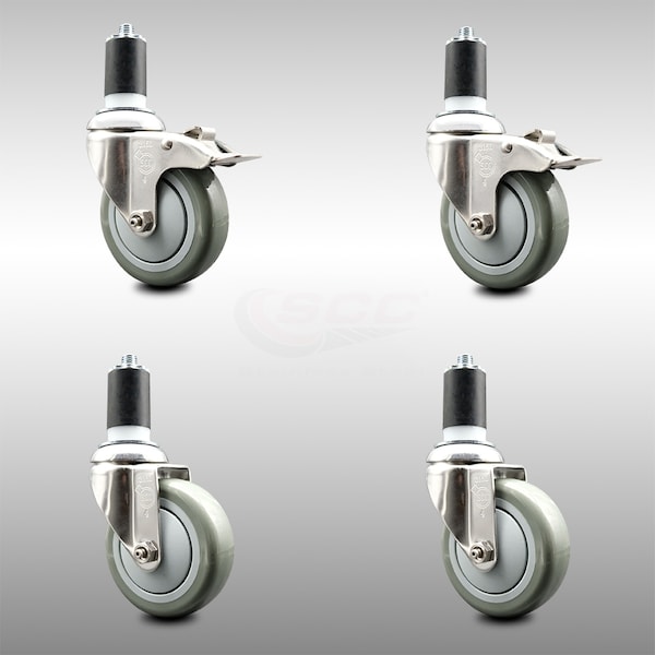Service Caster 4 Inch 316SS Gray Poly Swivel 1-1/2 Inch Expanding Stem Caster Lock Brake, 2PK SCC-SS316TTLEX20S414-PPUB-2-S-2-112 - main